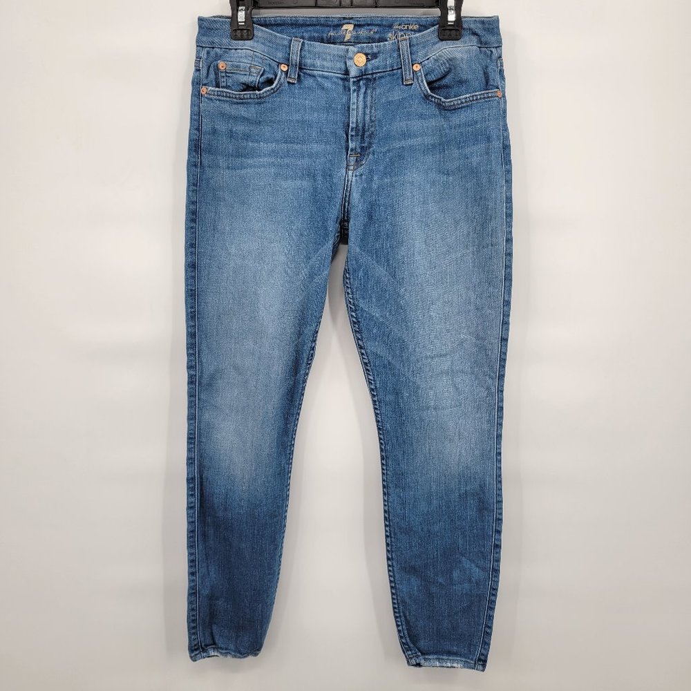 7 For All Mankind Women Blue High Rise The Ankle Skinny Stretch Jeans Size 29